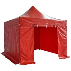 INTEROUGE Baches Laterales 3X3M 3 Pleins + 1 Porte Pvc 520G/M² Rouge -Pergola Soldes 39734161 2