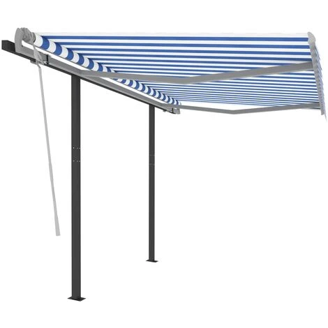 VidaXL Auvent Rétractable Automatique Et Poteaux 3x2,5 M Bleu Et Blanc - Bleu 4 VidaXL Auvent Rétractable Automatique Et Poteaux 3x2,5 M Bleu Et Blanc - Bleu – Image 2