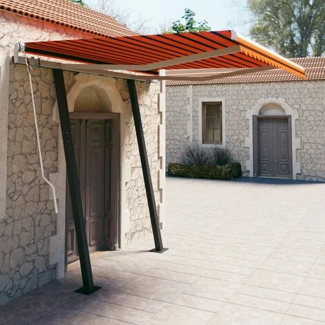 VidaXL Auvent Rétractable Automatique Et Poteaux 3x2,5 M Orange Marron - Orange 3 VidaXL Auvent Rétractable Automatique Et Poteaux 3x2,5 M Orange Marron - Orange