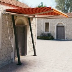 VidaXL Auvent Rétractable Automatique Poteaux 3,5x2,5 M Orange Marron - Orange