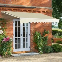 GOPLUS Store Banne Rétractable, Auvent D'Abri Manuel En Aluminium Et Tissu Résistant Aux UV Et à L'eau Avec Manivelle Et Angle Réglable 5-35°pour Balcon, Fenêtre, Terrasse (300X250CM, Beige) -Pergola Soldes 40243289 4