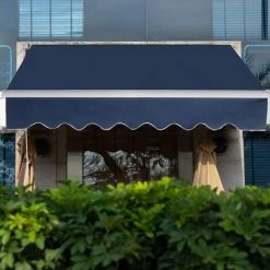 GOPLUS Store Banne Auvent Manuel Rétractable Avec Manivelle En Aluminium Et Polyester, Imperméable, Résistant Aux UV, Pour Terrasse, Bistro, Balcon, Imperméable,300X250CM (Bleu) -Pergola Soldes 40243823 4