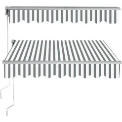 GOPLUS Store Banne Auvent Manuel Rétractable Avec Manivelle En Aluminium Et Polyester, Imperméable, Résistant Aux UV, Pour Terrasse, Bistro, Balcon, Imperméable,300X250CM (Gris-Blanc)