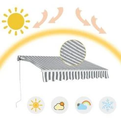 GOPLUS Store Banne Auvent Manuel Rétractable Avec Manivelle En Aluminium Et Polyester, Imperméable, Résistant Aux UV, Pour Terrasse, Bistro, Balcon, Imperméable,300X250CM (Gris-Blanc) 9 GOPLUS Store Banne Auvent Manuel Rétractable Avec Manivelle En Aluminium Et Polyester, Imperméable, Résistant Aux UV, Pour Terrasse, Bistro, Balcon, Imperméable,300X250CM (Gris-Blanc) -Pergola Soldes 40251910 3