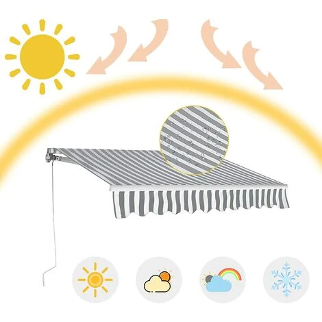 GOPLUS Store Banne Auvent Manuel Rétractable Avec Manivelle En Aluminium Et Polyester, Imperméable, Résistant Aux UV, Pour Terrasse, Bistro, Balcon, Imperméable,300X250CM (Gris-Blanc) 5 GOPLUS Store Banne Auvent Manuel Rétractable Avec Manivelle En Aluminium Et Polyester, Imperméable, Résistant Aux UV, Pour Terrasse, Bistro, Balcon, Imperméable,300X250CM (Gris-Blanc) – Image 3