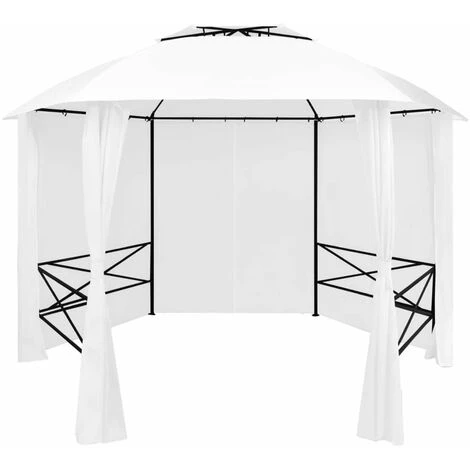 HAPPYSHOPPING Chapiteau De Jardin Avec Rideaux 360x312x265 Cm Blanc 180 G/m² 3 HAPPYSHOPPING Chapiteau De Jardin Avec Rideaux 360x312x265 Cm Blanc 180 G/m²
