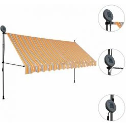 HAPPYSHOPPING Auvent Manuel Retractable Avec LED 400 Cm Jaune Et Bleu -Pergola Soldes 40339460 3