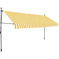 HAPPYSHOPPING Auvent Manuel Retractable Avec LED 400 Cm Blanc Et Orange -Pergola Soldes 40339483 2