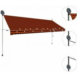 HAPPYSHOPPING Auvent Manuel Retractable Avec LED 400 Cm Orange Et Marron 9 HAPPYSHOPPING Auvent Manuel Retractable Avec LED 400 Cm Orange Et Marron -Pergola Soldes 40339562 3
