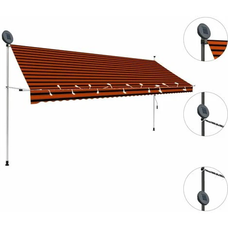 HAPPYSHOPPING Auvent Manuel Retractable Avec LED 400 Cm Orange Et Marron 5 HAPPYSHOPPING Auvent Manuel Retractable Avec LED 400 Cm Orange Et Marron – Image 3