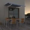 HAPPYSHOPPING Auvent Manuel Retractable Avec LED 300x250 Cm Bleu Et Blanc -Pergola Soldes 40353021 1