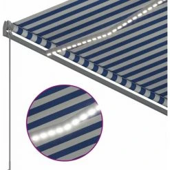 HAPPYSHOPPING Auvent Manuel Retractable Avec LED 300x250 Cm Bleu Et Blanc -Pergola Soldes 40353021 5