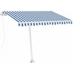 HAPPYSHOPPING Auvent Manuel Retractable Sur Pied 300x250 Cm Bleu/Blanc 9 HAPPYSHOPPING Auvent Manuel Retractable Sur Pied 300x250 Cm Bleu/Blanc -Pergola Soldes 40353712 3