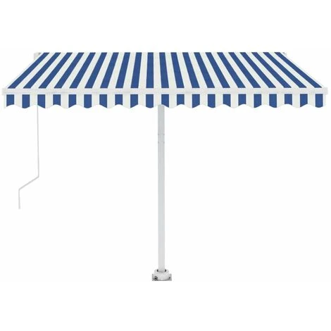 HAPPYSHOPPING Auvent Manuel Retractable Sur Pied 300x250 Cm Bleu/Blanc 7 HAPPYSHOPPING Auvent Manuel Retractable Sur Pied 300x250 Cm Bleu/Blanc – Image 5