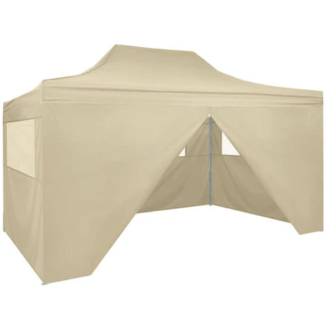 HAPPYSHOPPING Tente Pliable Avec 4 Parois Lateraux 3 X 4,5 M Blanc Creme 3 HAPPYSHOPPING Tente Pliable Avec 4 Parois Lateraux 3 X 4,5 M Blanc Creme