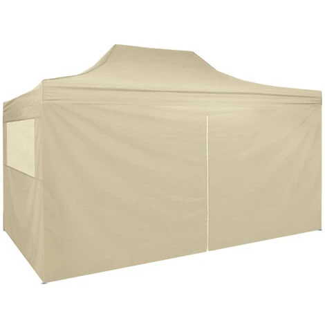 HAPPYSHOPPING Tente Pliable Avec 4 Parois Lateraux 3 X 4,5 M Blanc Creme 6 HAPPYSHOPPING Tente Pliable Avec 4 Parois Lateraux 3 X 4,5 M Blanc Creme – Image 4