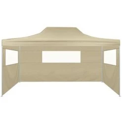 HAPPYSHOPPING Tente Pliable Avec 3 Parois 3 X 4,5 M Creme -Pergola Soldes 40440336 3