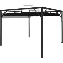 HAPPYSHOPPING Chapiteau De Jardin Avec Auvent Retractable 3x3 M Anthracite -Pergola Soldes 40441426 3