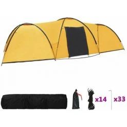 HAPPYSHOPPING Tente Igloo De Camping 650x240x190 Cm 8 Personnes Jaune -Pergola Soldes 40445395 3