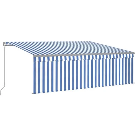 VidaXL Auvent Manuel Rétractable Avec Store 4,5x3 M Bleu Et Blanc - Bleu 4 VidaXL Auvent Manuel Rétractable Avec Store 4,5x3 M Bleu Et Blanc - Bleu – Image 2