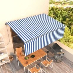 VidaXL Auvent Automatique Rétractable Avec Store 4,5x3 M Bleu Et Blanc - Bleu