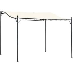 Outsunny Pergola Tonnelle De Jardin Auvent 2,97 X 2,97 M Adossable Métal Noir Polyester Anti-UV Beige - Crème
