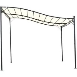 Outsunny Pergola Tonnelle De Jardin Auvent 2,97 X 2,97 M Adossable Métal Noir Polyester Anti-UV Beige - Crème -Pergola Soldes 4125996 4