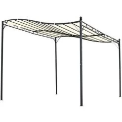 Outsunny Pergola Tonnelle De Jardin Auvent 2,97 X 2,97 M Adossable Métal Noir Polyester Anti-UV Beige - Crème -Pergola Soldes 4125996 5