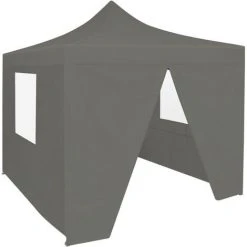 HAPPYSHOPPING Tente De Reception Escamotable Avec 4 Parois 3x3 M Anthracite