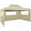 HAPPYSHOPPING Tente De Reception Pliable Avec 3 Parois 3x4 M Acier Creme -Pergola Soldes 41369623 1