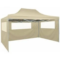 HAPPYSHOPPING Tente De Reception Pliable Avec 3 Parois 3x4 M Acier Creme