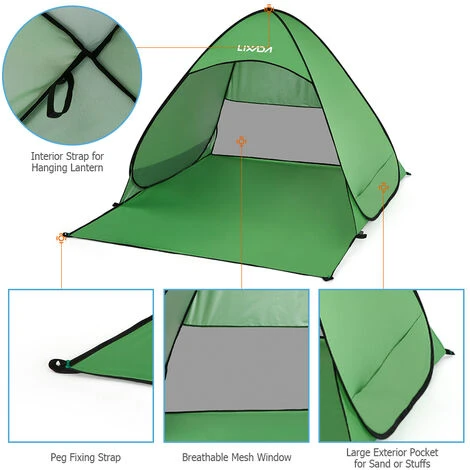 Lixada Automatique Instant Pop Up Tente De Plage Leger Exterieur Protection UV Camping Tente De Peche Cabana Abri Soleil, Modele: Vert S 6 Lixada Automatique Instant Pop Up Tente De Plage Leger Exterieur Protection UV Camping Tente De Peche Cabana Abri Soleil, Modele: Vert S – Image 4