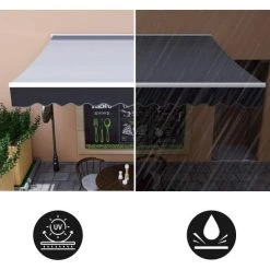 BAMNY Store Banne , Store Rétractable Avec Manivelle, Manivelle, Protection Solaire, Anti-UV Et Imperméable, En Métal Et Polyester, Pour Cour, Balcon, Restaurant, Café 250 X 200cm, Gris -Pergola Soldes 42685202 5
