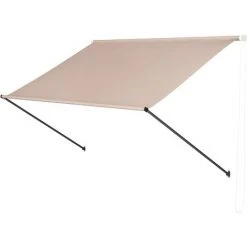 Gizcam Store Banne Manuel,Auvent Balcon Résistant Aux UV Et Aux Intempéries,Auvent Rétractable Manuel,Hauteur Et Inclinaison Réglable,Protection Solaire Et Pluie,pour Jardin Rerrasse,Kaki，250x120cm