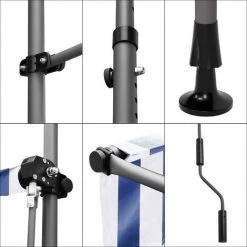 Gizcam Auvent Balcon, Store Balcon Imperméable Avec Manivelle, Sans Perçage, Résistant Aux UV Réglable En Hauteur，en Métal Et Polyester, Bleu Et Blanc 350 X 120 Cm -Pergola Soldes 42694287 4