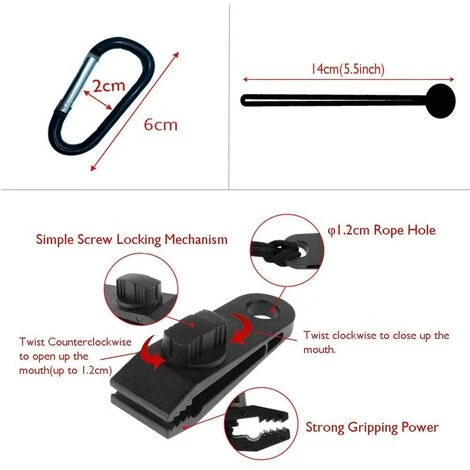SUPERMARKET Lot De 10 Clips De Bâche Support De Bâche Pour Extérieur Avec Attache En Toile Et Cordon élastique + Mousqueton En Forme De D Pour Bâches, Auvents, Camping, Caravane, Couvertures De Voiture,Superma 5 SUPERMARKET Lot De 10 Clips De Bâche Support De Bâche Pour Extérieur Avec Attache En Toile Et Cordon élastique + Mousqueton En Forme De D Pour Bâches, Auvents, Camping, Caravane, Couvertures De Voiture,Superma – Image 3