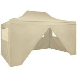 VidaXL Tente Pliable Avec 4 Parois Latéraux 3 X 4,5 M Blanc Crème - Blanc