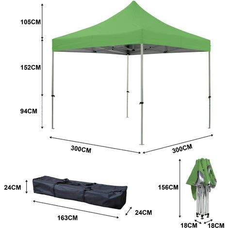 GREADEN Tente Pliante 3x3m PREMIUM LIGHT Tube 32mm En Acier Bâche 220g/m² ENDUIT PVC 100% ÉTANCHE Pavillon Jardin Tonnelle Réception,Sac De Transport - Vert 6 GREADEN Tente Pliante 3x3m PREMIUM LIGHT Tube 32mm En Acier Bâche 220g/m² ENDUIT PVC 100% ÉTANCHE Pavillon Jardin Tonnelle Réception,Sac De Transport - Vert – Image 4