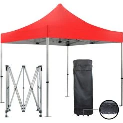 GREADEN Tente Pliante Barnum 3x3m 50mm En Aluminium Premium PRO 520G/m2 étanche Tente De Réception Qualité + Sac De Transport - Rouge