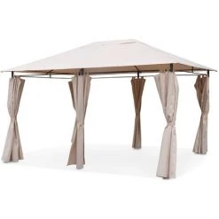 ALICE'S GARDEN Tonnelle 3 X 4 M - Divio - Toile Beige - Pergola Avec Rideaux. Tente De Jardin. Barnum. Chapiteau. Réception - Beige