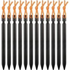 Kueatily 12 Piquets De Tente De Camping En Aluminium Robuste En Forme De Y Avec Corde Réfléchissante (noir)