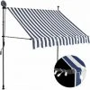 Hommoo Auvent Manuel Retractable Avec LED 200 Cm Bleu Et Blanc -Pergola Soldes 46561131 1