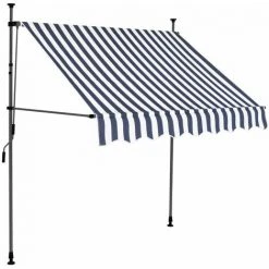 Hommoo Auvent Manuel Retractable Avec LED 200 Cm Bleu Et Blanc -Pergola Soldes 46561131 2