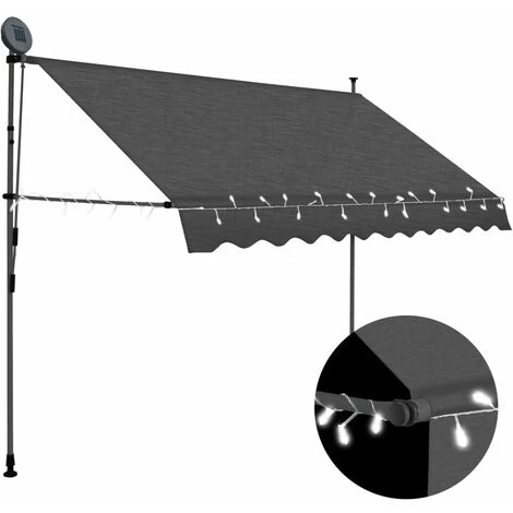 Hommoo Auvent Manuel Retractable Avec LED 250 Cm Anthracite 3 Hommoo Auvent Manuel Retractable Avec LED 250 Cm Anthracite