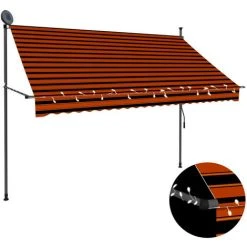 Hommoo Auvent Manuel Retractable Avec LED 250 Cm Orange Et Marron