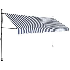Hommoo Auvent Manuel Retractable Avec LED 350 Cm Bleu Et Blanc -Pergola Soldes 46564040 2
