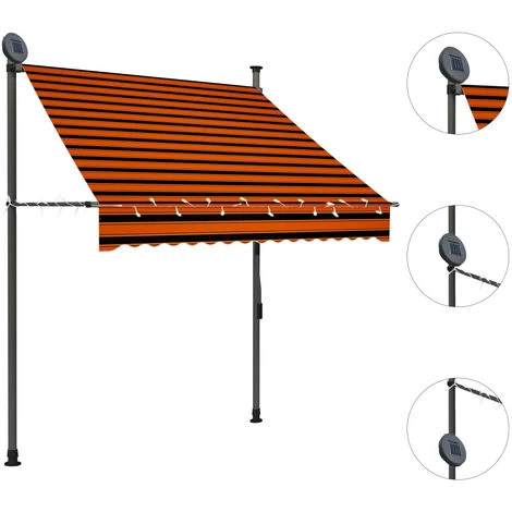 Hommoo Auvent Manuel Retractable Avec LED 150 Cm Orange Et Marron 5 Hommoo Auvent Manuel Retractable Avec LED 150 Cm Orange Et Marron – Image 3