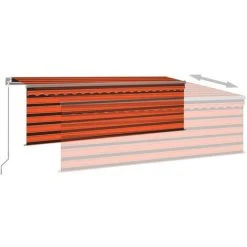 ASUPERMALL Auvent Manuel Retractable Avec LED 4,5x3 M Orange Et Marron -Pergola Soldes 46891056 4