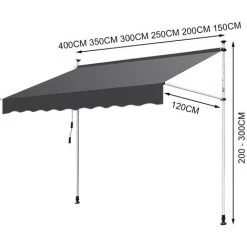 Hengda Auvent Rétractable Manuel Balcon, Store Banne Balcon Protection Solaire Avec Manivelle, Hauteur Réglable Gris 150x120cm -Pergola Soldes 47360576 4