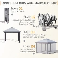 Outsunny Tonnelle Barnum De Jardin Pop-up Pliant - Dim. 3,30L X 3,30l X 2,88H M - Hauteur Réglable, Double Toit, Sac Transport - Métal époxy, Oxford, Moustiquaires - Gris - Gris -Pergola Soldes 47582380 4